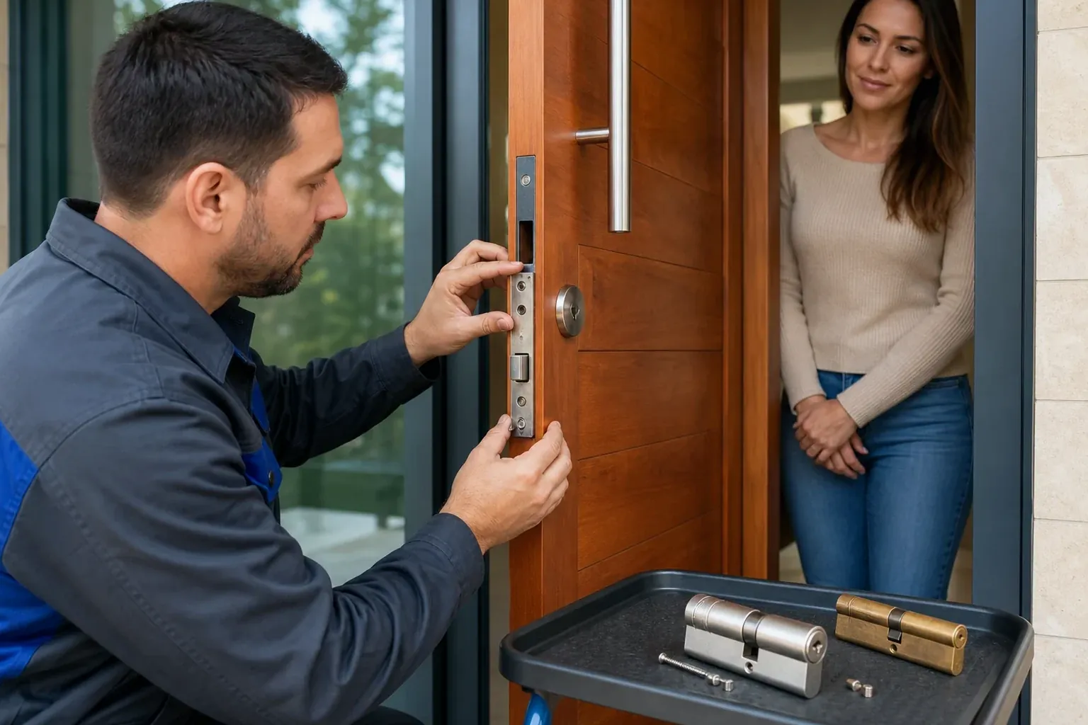 Chaveiro trocando a fechadura de uma porta em Pouso Alegre.
